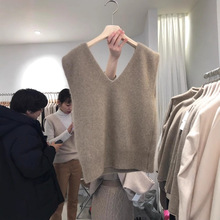 韩国秋新款宽松羊绒马甲女短款v领针织背心大码羊毛坎肩无袖毛衣