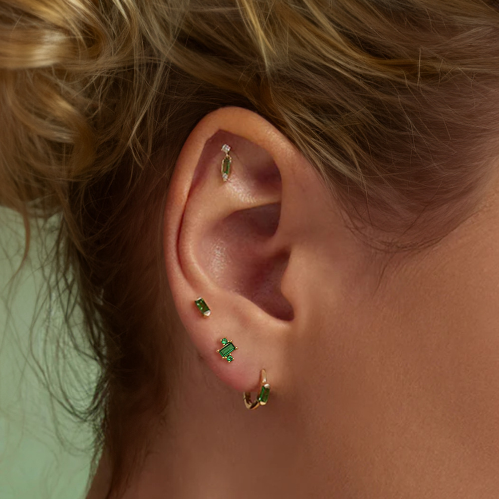 4 Pieces Quantity 4 Pieces 925 Sterling Silver Zircon Geometric Earrings Ear Studs