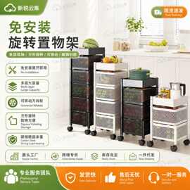置物架免安装家用碳钢蔬菜架子落地可移动多层方形厨房旋转收纳架