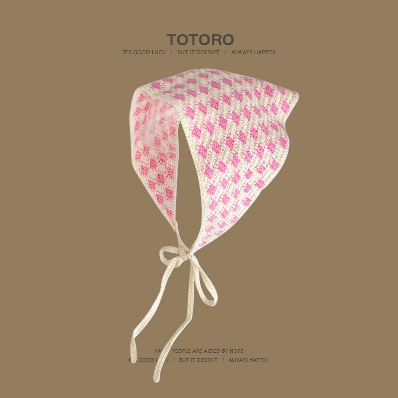 Francia cereza toallas triangulares mujeres primavera y otoño viajes padres-hijos gancho de punto flores hueco pañuelo de arte correa de pelo gorro