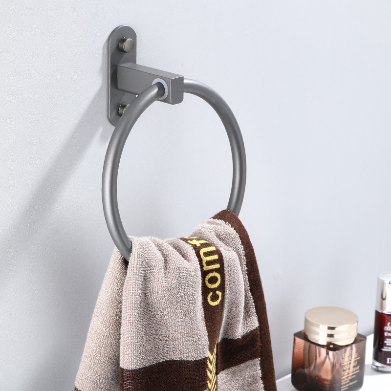 Gun gray space aluminum towel ring bathroom towel rack towel ring storage rack bathroom towel hanging punch