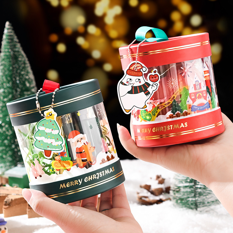 クリスマスのリンゴの包装箱のプレゼント箱のクリスマスイブのクリスマスイブの贈り物箱の丸い桶は精巧で美しい祝福の空箱を詰めます。|undefined