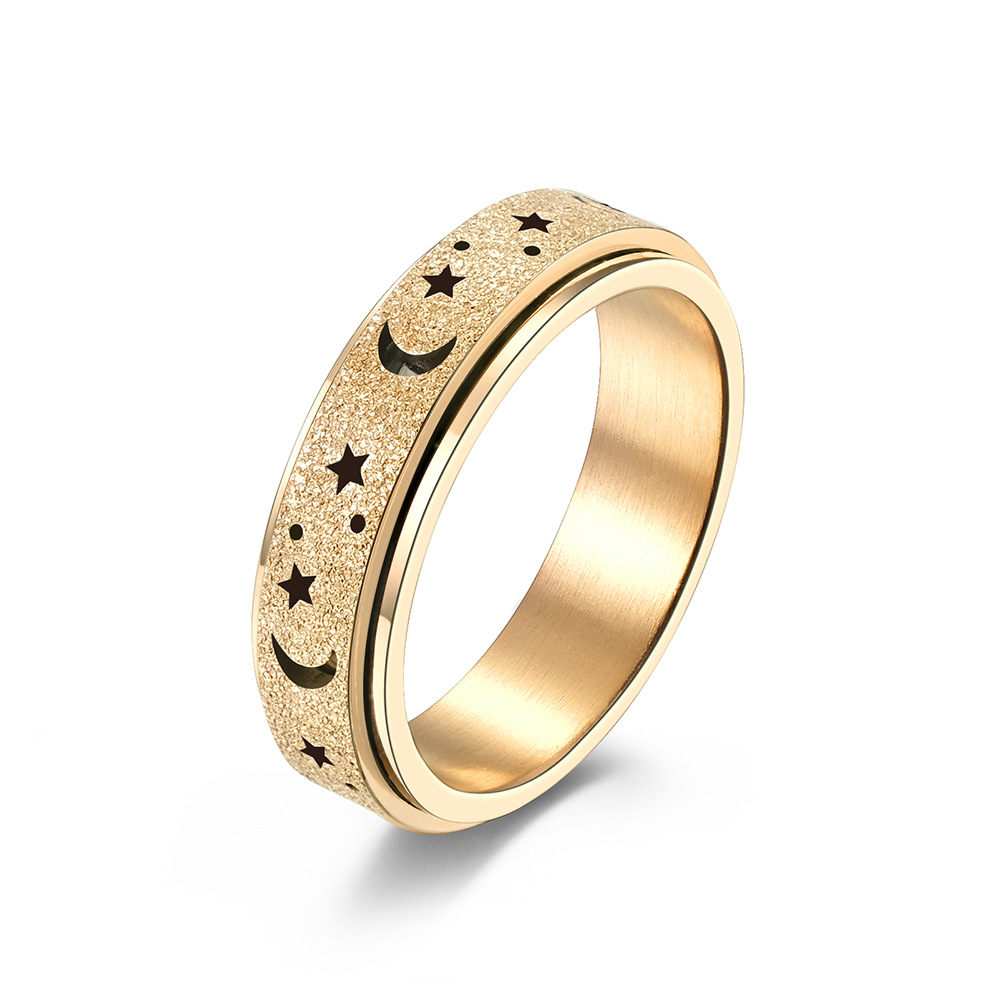 Amazon Frosted Hollow estrella Luna Acero inoxidable anillo giratorio alivio estrés titanio acero anillo de las mujeres pulsera