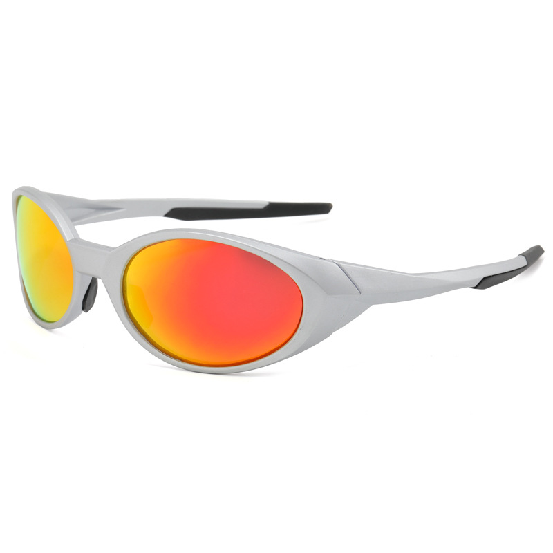 Unbranded Oval Wrap-Around Plastic Sunglasses Silver Red Mirror