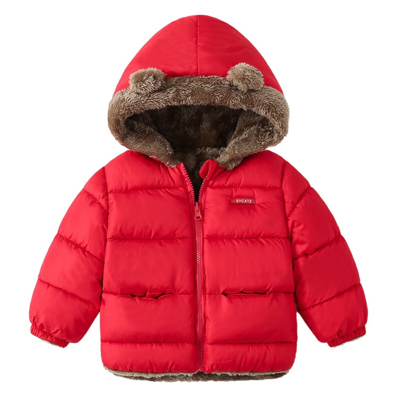 Ropa acolchada de algodón para niños engrosada de moda de invierno para niños Ropa acolchada de algodón para niños con capucha casual con forro polar Ropa acolchada de algodón redonda monocromática