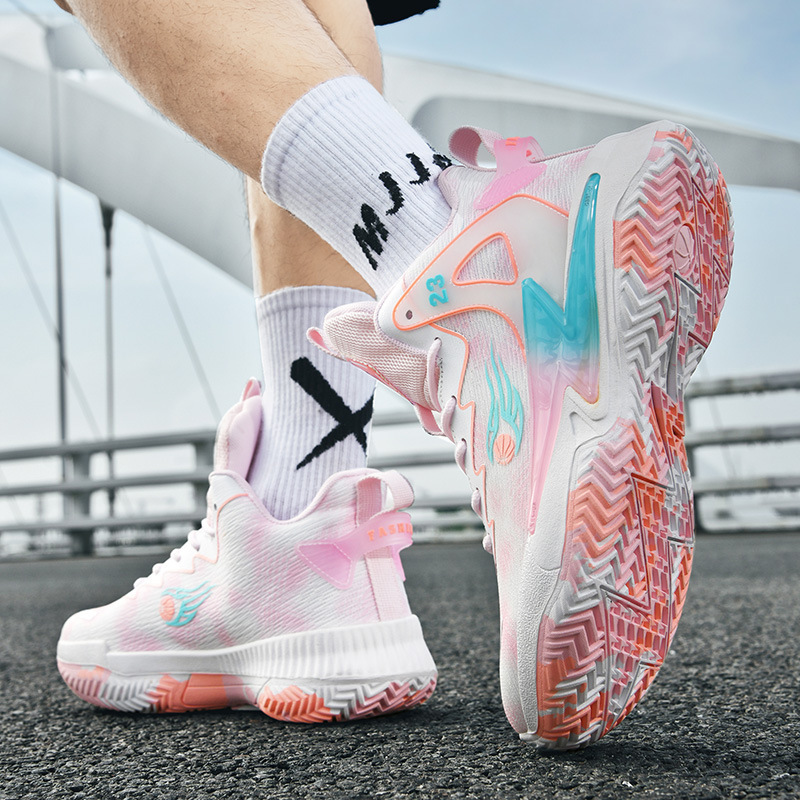 Zapatos de baloncesto Yuan Yuan para hombres y mujeres parejas de tela de malla transpirable antideslizante zapatos deportivos estudiantes jóvenes zapatos de combate real alta