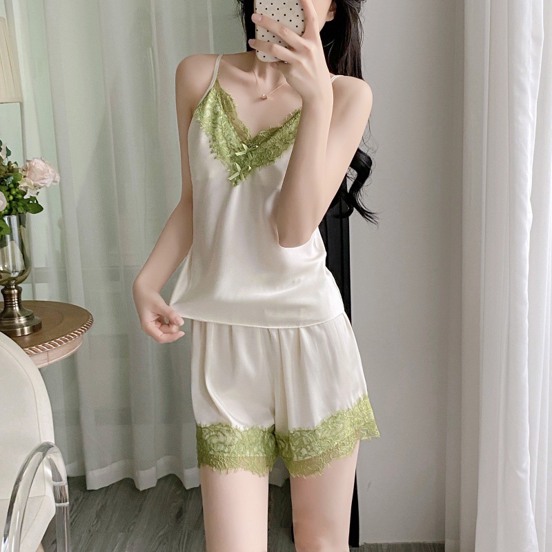 TQ3582 그린 레이스 반바지 정장 화이트