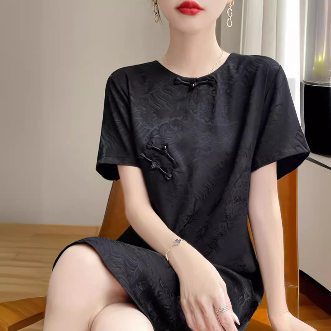 New Chinese-style Modernized Jacquard Cheongsam For Women 2024, High-end Exquisite Retro Short-sleeve With Buttoned_ecoleips.com