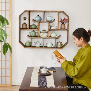实木博古架茶架中式多宝格子壁挂式茶室墙上置物架古董多宝阁收纳