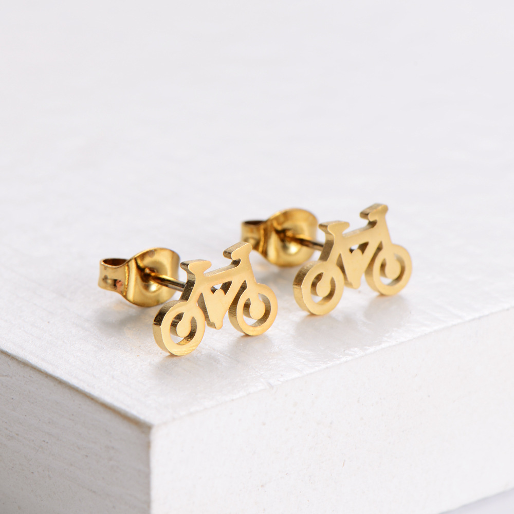 AML Set of Ornaments Electroplated Polished Earrings Titanium Steel Bicycle Clavicle Chain Pendant S