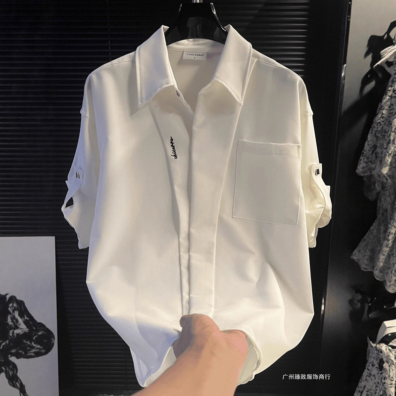 Men's Slim-Fitting Summer Shirts, High-End, Handsome, Casual White Shirts, Short-Sleeved Design, Trendy Korean Tops