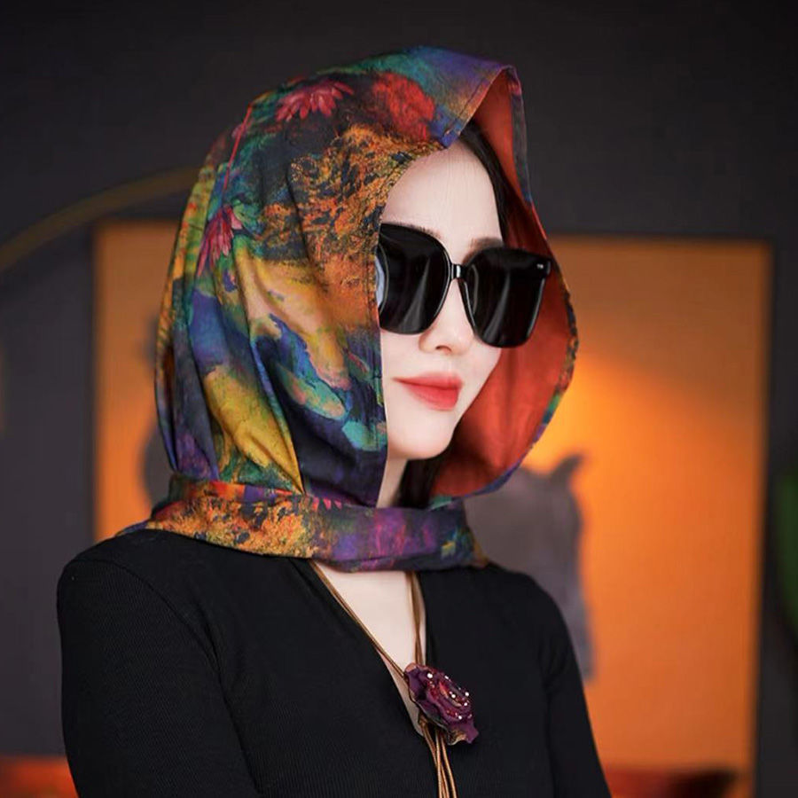 All-Match Fashion Rib Satin Silk Scarf Hat Ribbon Windproof Scarf Multifunctional Temperament Silk Scarf Sunscreen Hat Xiangyun Yarn