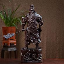 黑檀木雕刻关公像关羽横刀摆件木质武财神红木工艺品客厅摆件礼品