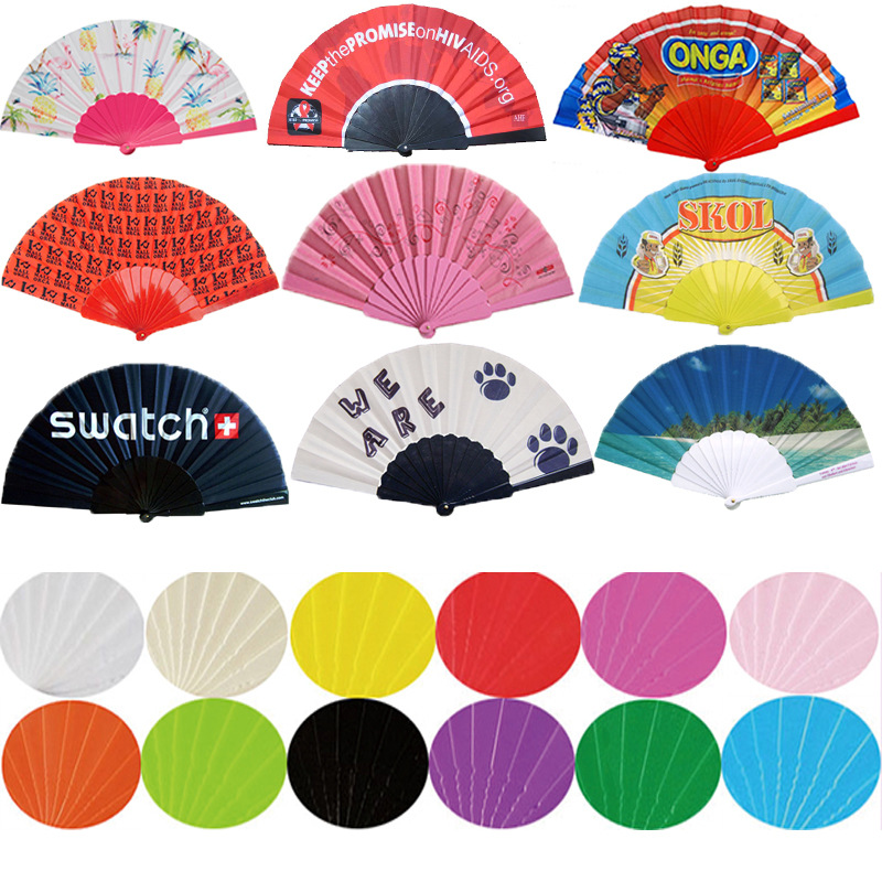 Fan plegable personalizado en pequeño lote actividades festivas de propaganda cultural corporativa del campus 14 acciones Fan publicitario de plástico personalizado