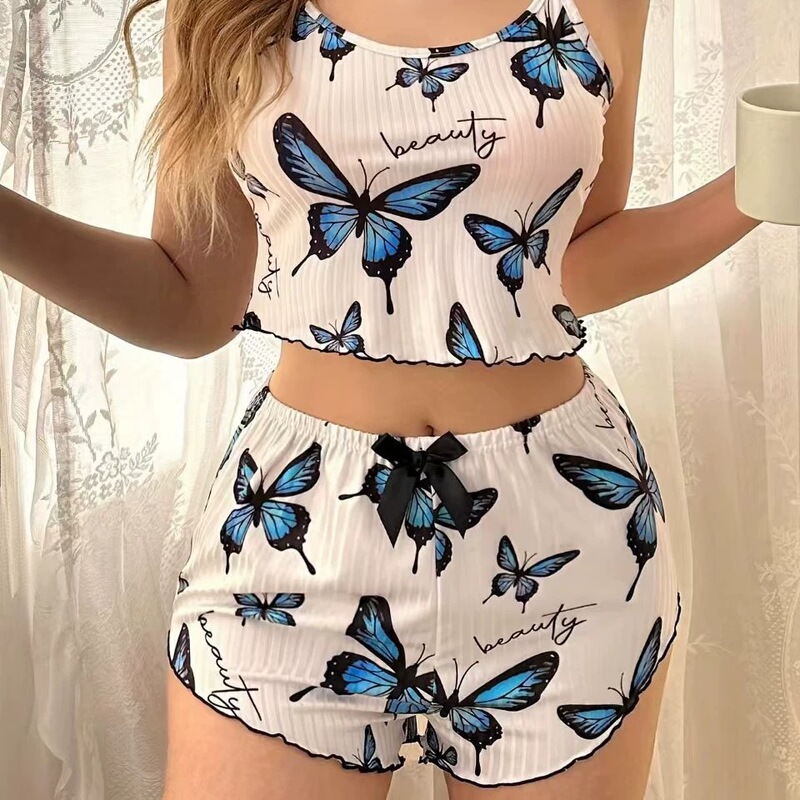 欧美亚马逊热销爆款印花蝴蝶吊带女睡衣可爱可外穿家居服厂家跨境|undefined