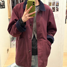 65076【Ousyli 韩国货】 灯芯绒领复古酒红厚棉外套