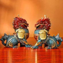 全铜麒麟摆件一对招米客厅酒柜装饰品办公室玄关铜工艺品礼品