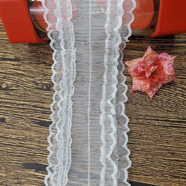 厂家直供新款网纱褶皱花边 蕾丝雪纺压折花边 连衣裙摆边服装辅料