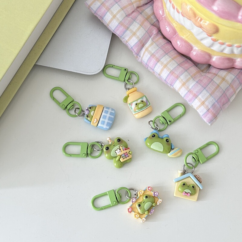 Bright Face Photo Frame Small Frog Keychain Cute Cartoon Fun School Bag Pendant Couple's Best Friend Accessories Gift