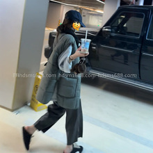 【泥灰绿】大廓形绗格马甲背心棉服立体裁剪弧形下摆高开衩