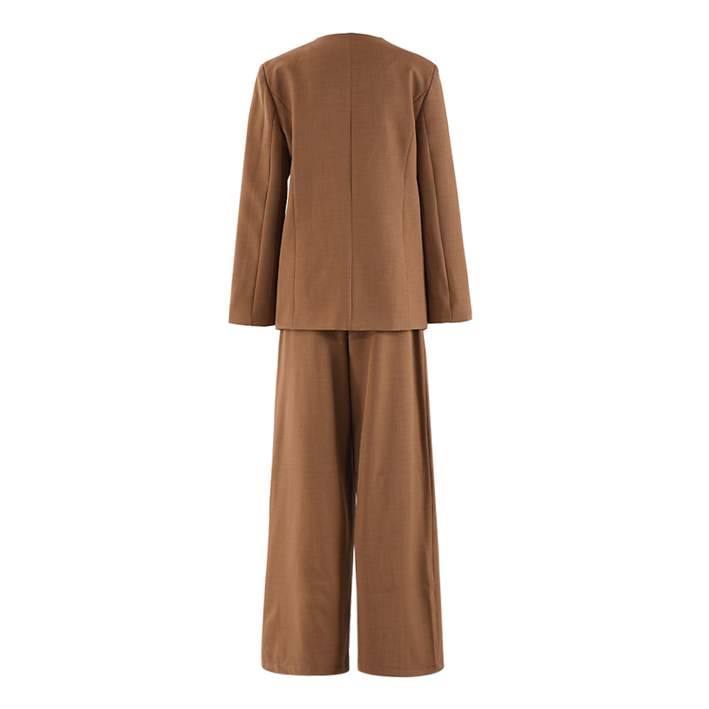 Elegant Women's Pant Set V-neck Single-breasted Suit Two-piece Set_voghion.com