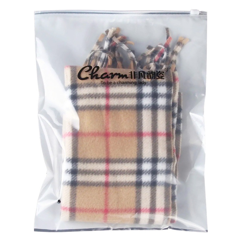 Advertencia de embalaje de ropa Bolsa grande con cremallera impresa Bolsa de embalaje LOGO Bolsa con cremallera de plástico transparente para ropa esmerilada