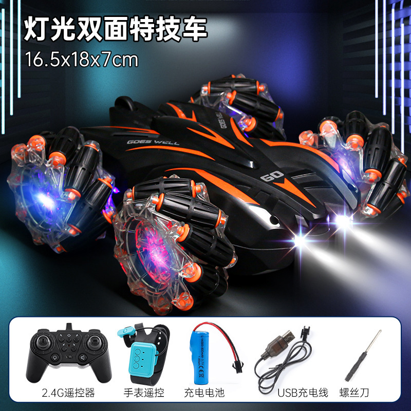 国境を越えた売れ筋ダブルスプレースタントリモコン両面カーレースライトミュージックドリフト四輪駆動オフロード子供のおもちゃ|undefined