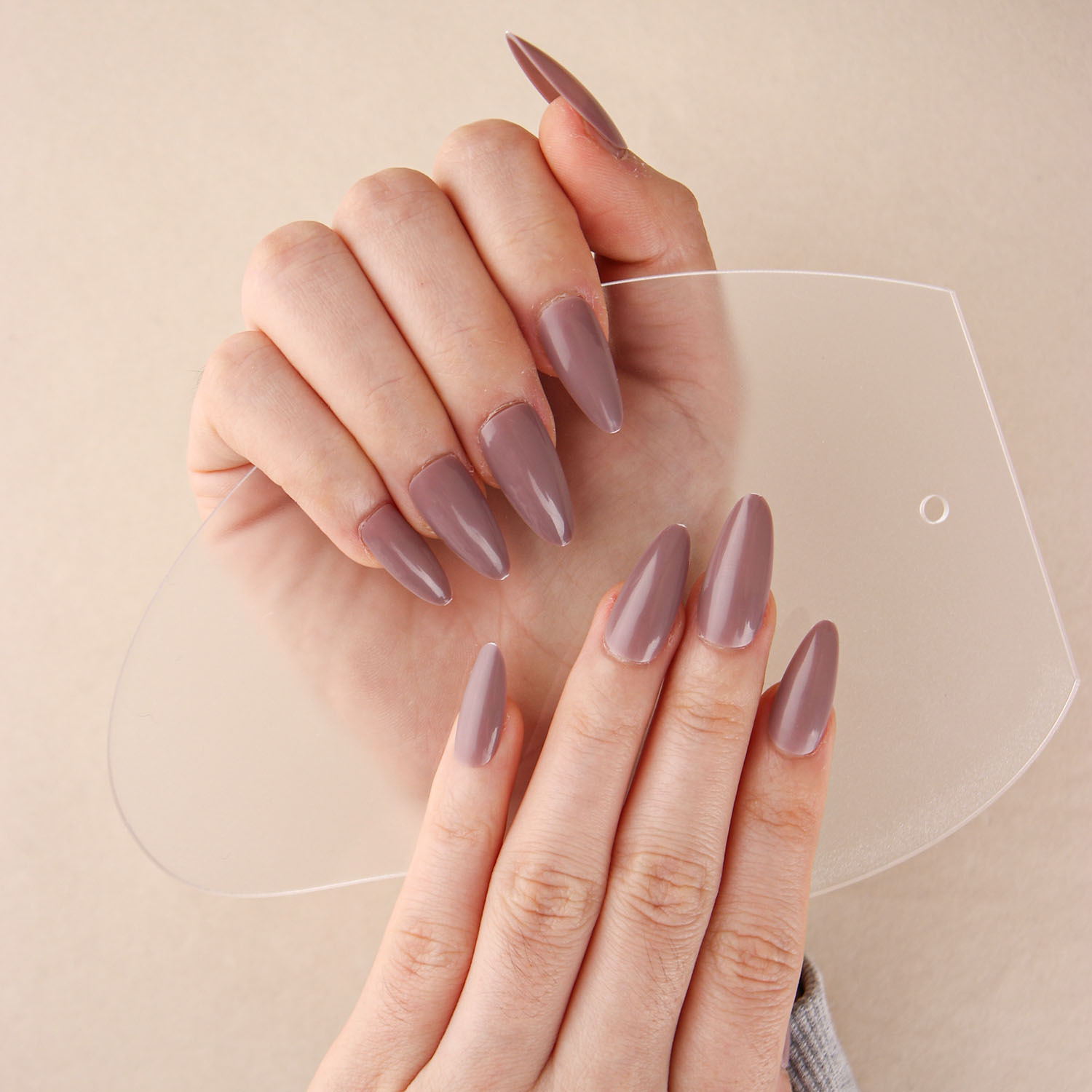 almond solid color fake nails for manicure