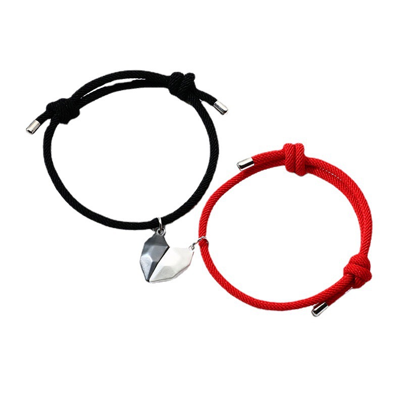 Nuevo amor blanco y negro transfronterizo deseando piedra pulsera de pareja desgarrador costura succión magnética tejida cuerda de mano ajustable hombres y mujeres