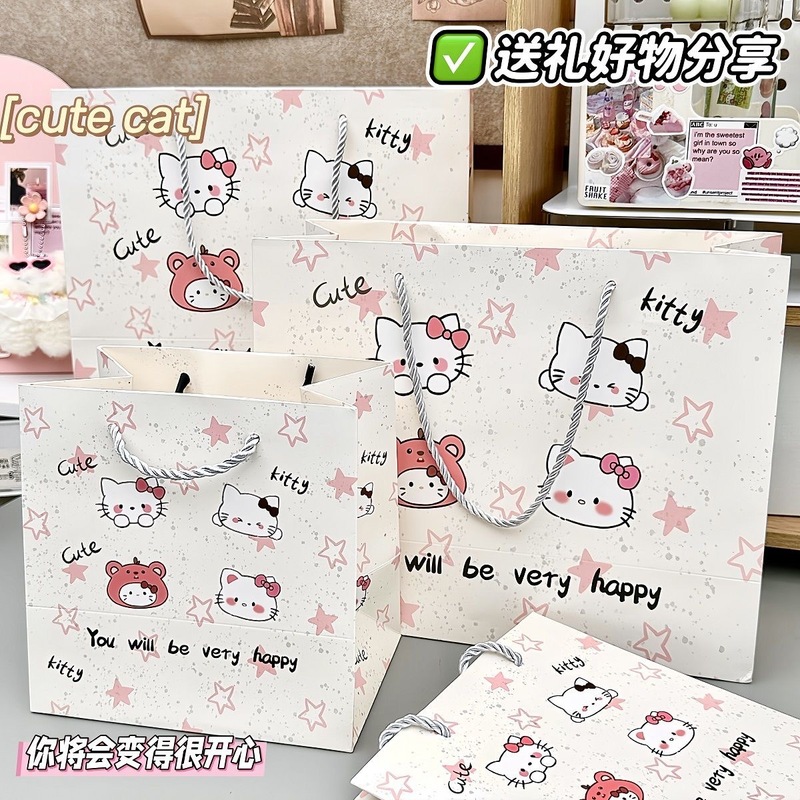 新款泼墨星星小猫礼品袋ins高颜值手提袋卡通可爱精致加厚大容量|undefined