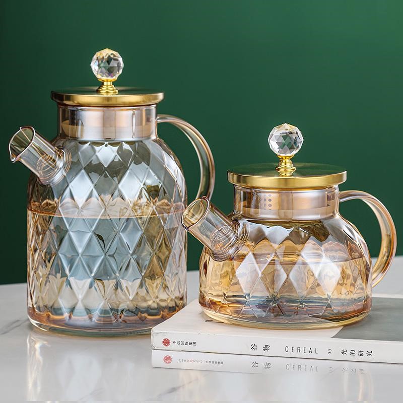 Tetera de vidrio de borosilicato de gran capacidad, ámbar, para agua fría o té