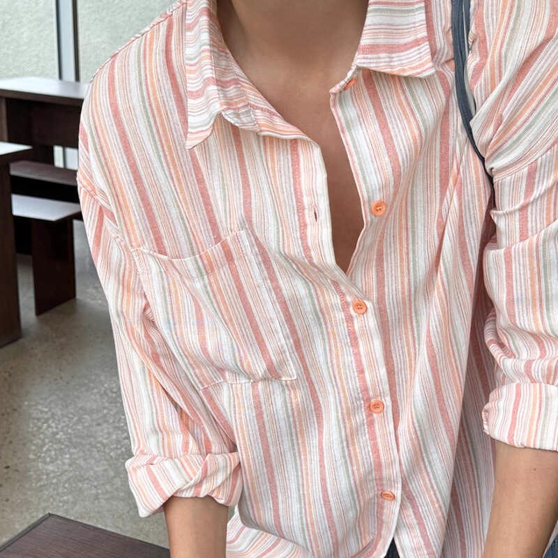 Korean Spring and Autumn Men's Clothing Dongdaemun Long-Sleeve Shirt Macaron Striped Sun Protection Shirt Loose Casual Shirt Korean Spring and Autumn Men's Clothing Dongdaemun Long-Sleeve Shirt Macaron Striped Sun Protection Shirt Loose Casual Shirt