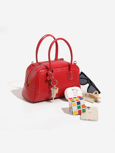 Red boston bag for bride, handheld one-shoulder bag
