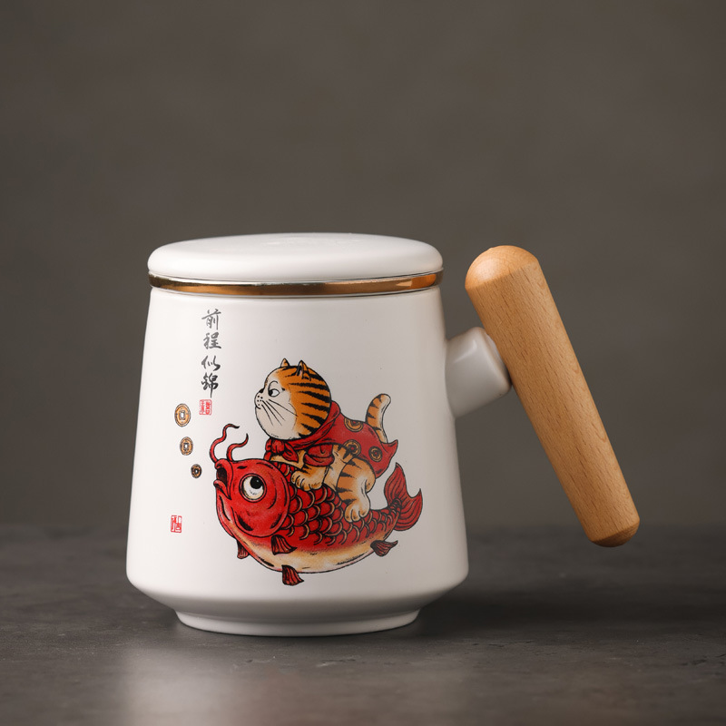 Zhao Cai Gato Taza de Cerámica Futuro Bromide Taza de Filtro Taza de Animales de Cartoon con Regalo Impreso LOGO