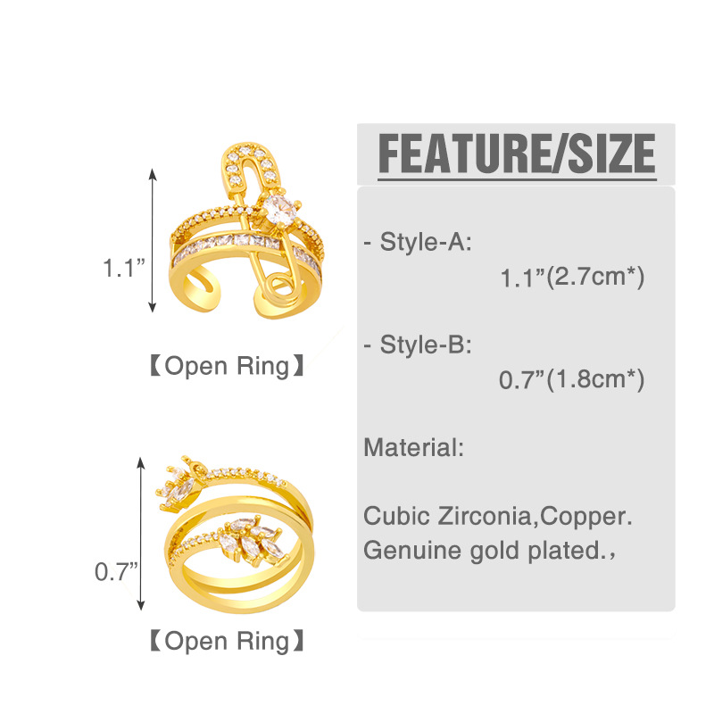 Diamond Brooch Paperclip Opening Adjustable Ring display picture 2