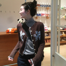 复古丘比特提花单排扣毛衣外套新款女装2025秋冬休闲气质百搭上衣