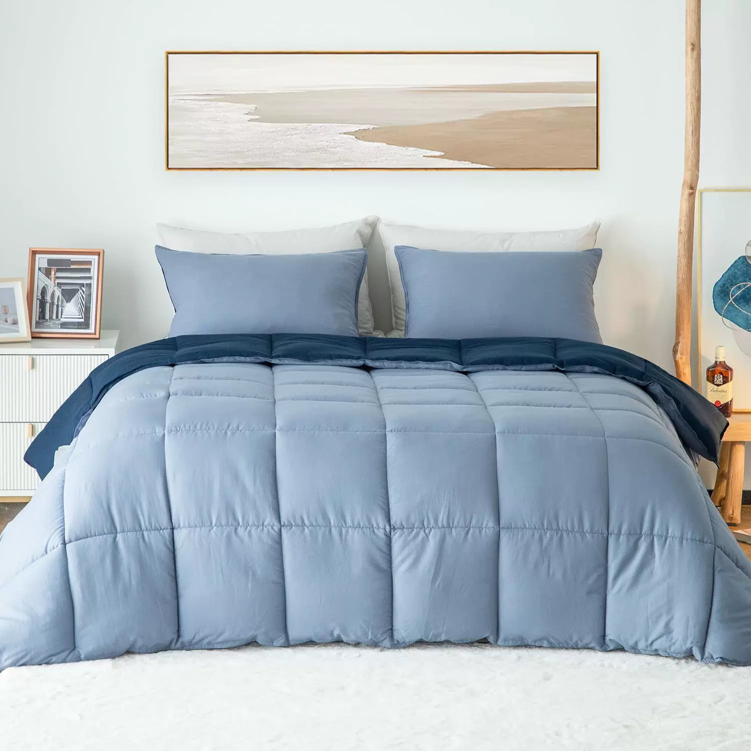 亚马逊纤维被双人被被芯磨毛布拼接双色跨境外贸加工定制