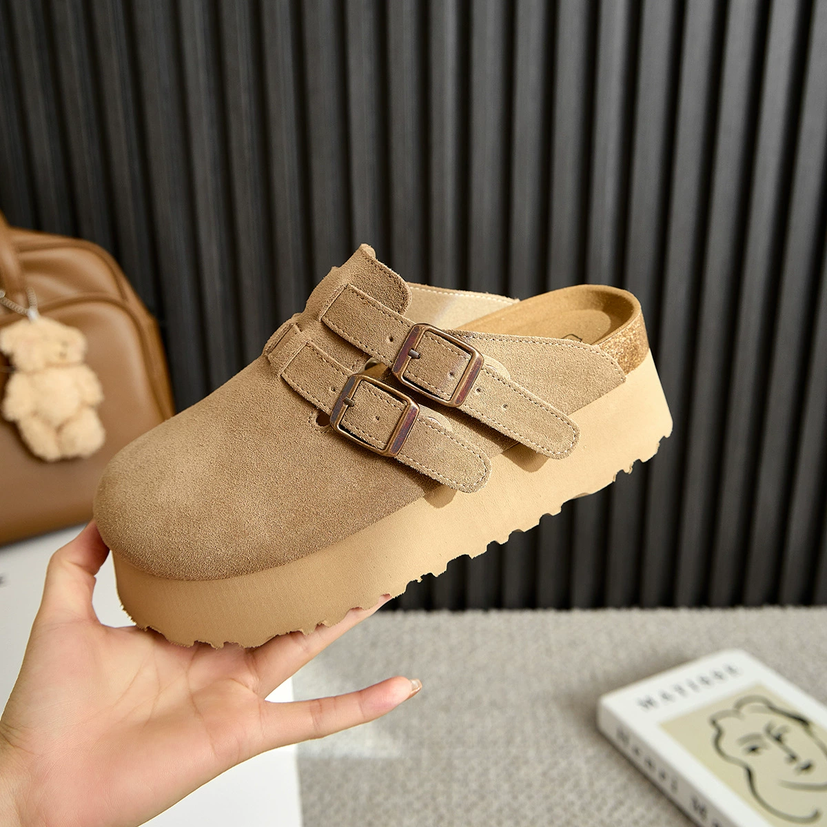 Footwear platform, Japanese slippers, high shoes, 7cm, genuine leather