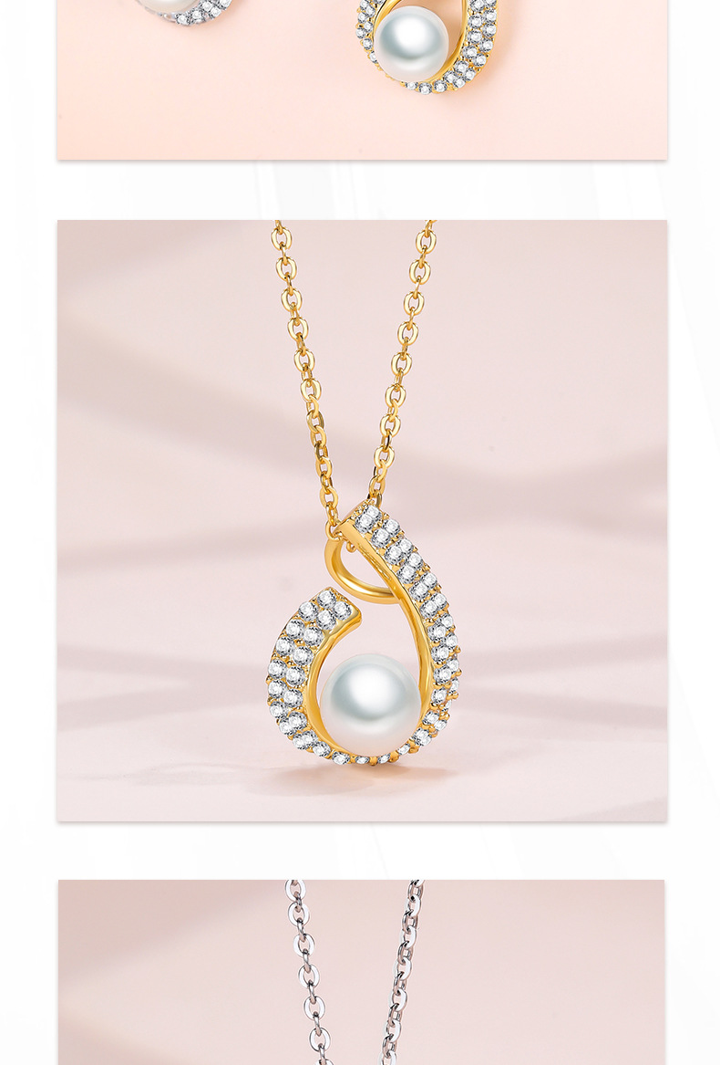 Elegant Geometric Sterling Silver Plating Inlay Freshwater Pearl Zircon Pendant Necklace display picture 2