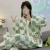FM long -sleeved green and white big eyes