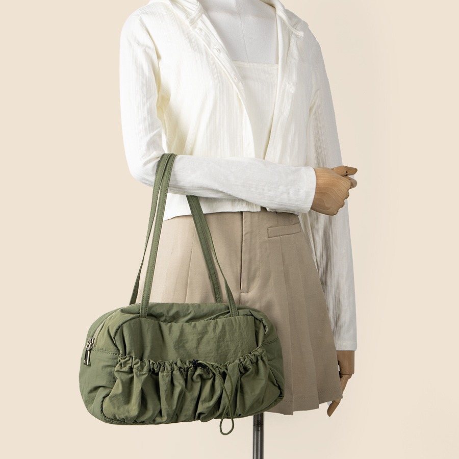 Borsa a tracolla in tela artistica di grande capacità, versatile, con coulisse, estiva, da donna, in nylon, con pieghe, Corea del Sud_voghion.com