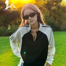 大牌长袖t恤女春秋2025新款美式潮牌套头衫半拉链速干情侣上衣男