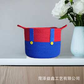 跨境卡通马里奥收纳筐化妆品收纳盒棉绳编织收纳篮装饰零食水果筐