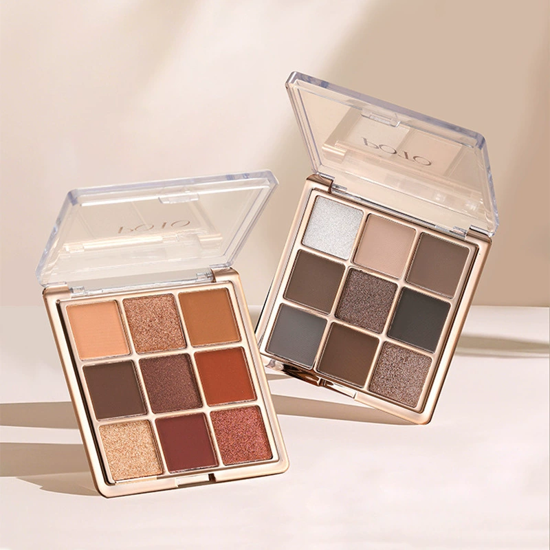 Палетка теней для век POTO Aesthetic Color Nine Color: оранжево-коричневый земляной цвет с жемчужным переливом, матовая, мелкие блестки, новичок, студентке, доступная цена