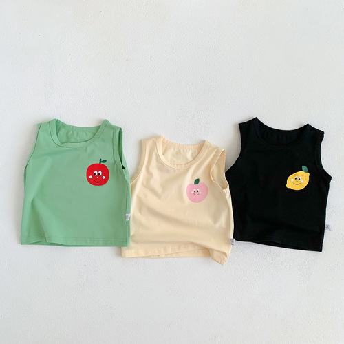 Children's Summer Outfit Set  New Trendy Casual Baby Sleeveless Top and Striped Pants Two-Piece Set