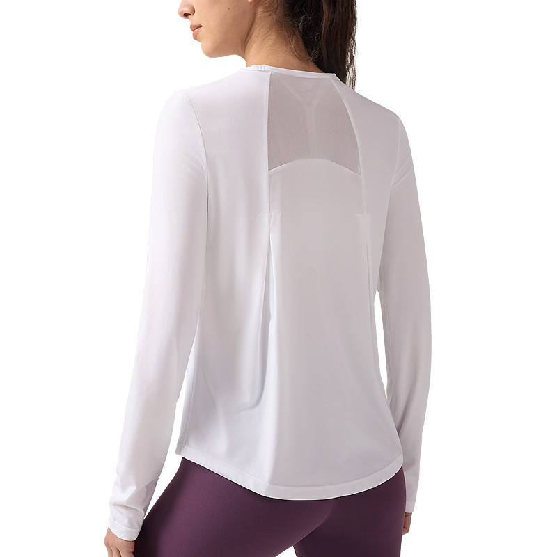 Camisa de yoga transpirable de secado rápido para mujer de manga larga deportiva de malla lulu, cuello redondo, camiseta casual, blusa de fitness para correr