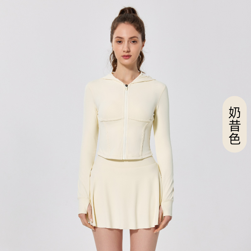 Chaqueta de yoga delgada de manga larga con capucha, primavera y otoño, ropa de gimnasia para correr, chaqueta deportiva de ciclismo delgada, chaqueta de mujer