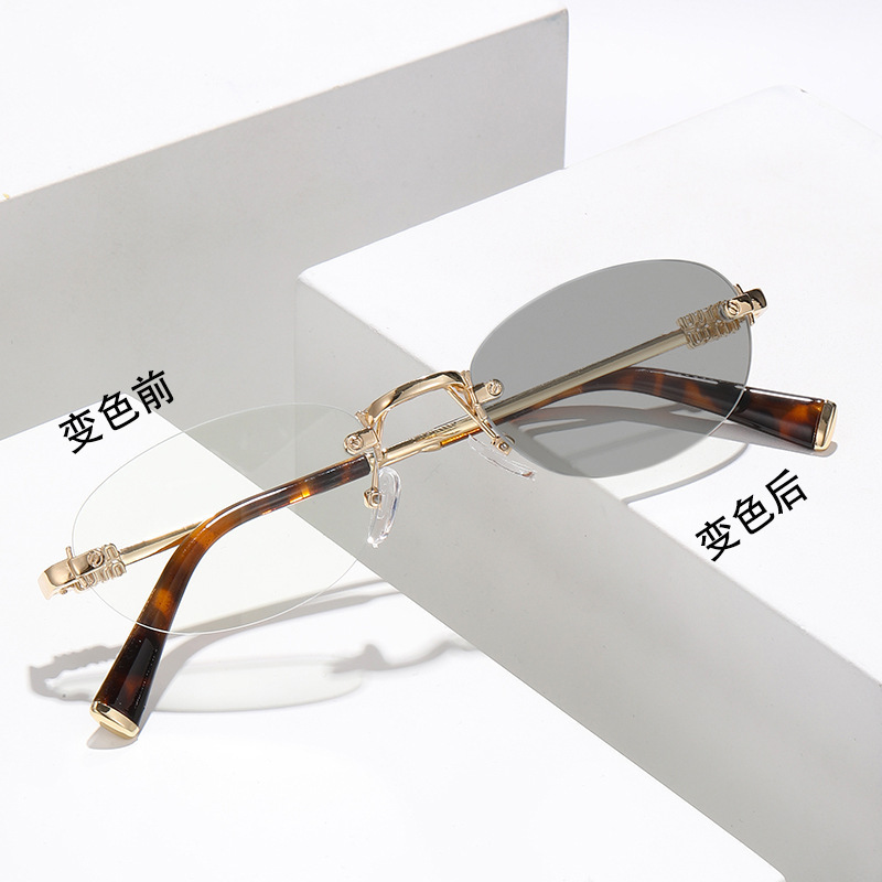 Color-Changing Rimless Sunglasses for Women, Anti-Uv, Cross-Border Trend, Anti-Blue Light, Flat Glasses, High-End Fashion Glasses Color-Changing Rimless Sunglasses for Women, Anti-Uv, Cross-Border Trend, Anti-Blue Light, Flat Glasses, High-End Fashion Glasses