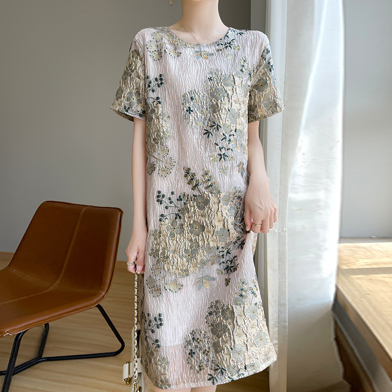 Summer New Acetic Acid Satin dress Women's Heavy-duty Approximate Jacquard Embroidery Wide-length Dress High-grade Elegant Dress