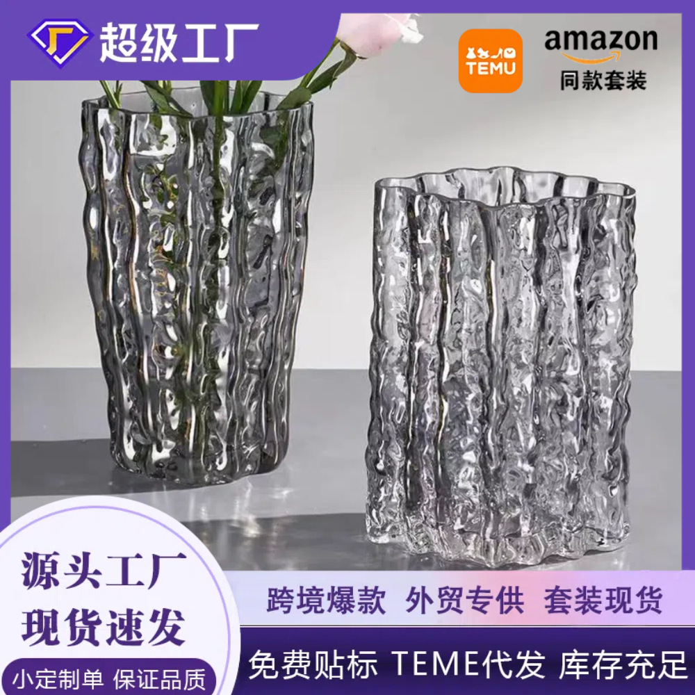 Estilo europeo simple Glaciar transparente florero de cristal de alta calidad Hotel cama y desayuno Lily Rose arreglo de flores decoración